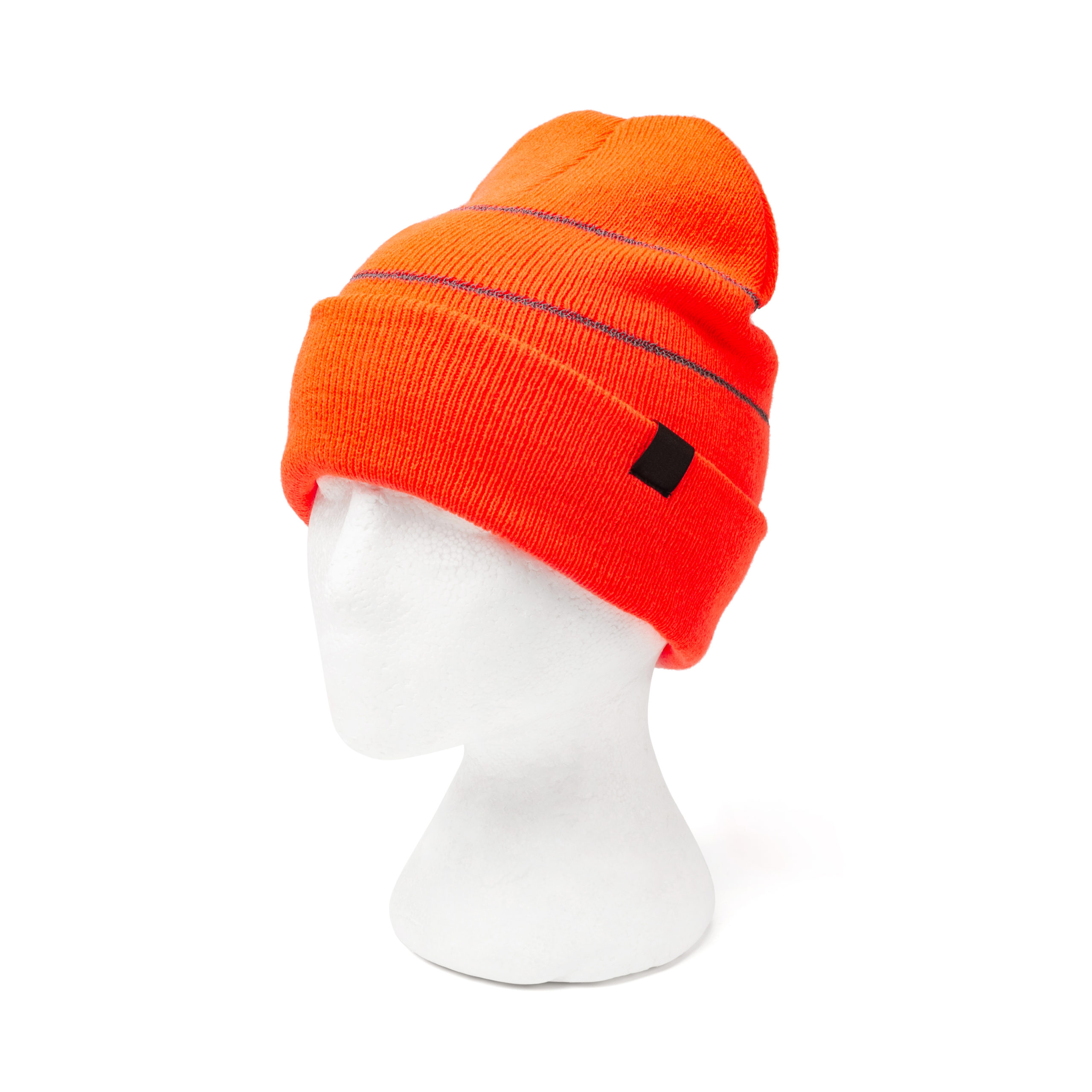 hi-vis knitting beanie hats neon orange reflective stripe safety working